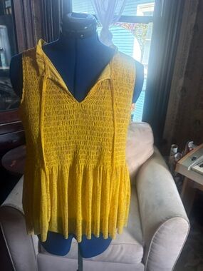 Rose & Olive Mustard Yellow Smocked V-Neck Peplum Tank